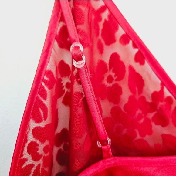 Vntg L.A. Intimates 2 Piece Red Satin Floral Velvet Embellished Robe Slip Set M - Picture 7 of 12